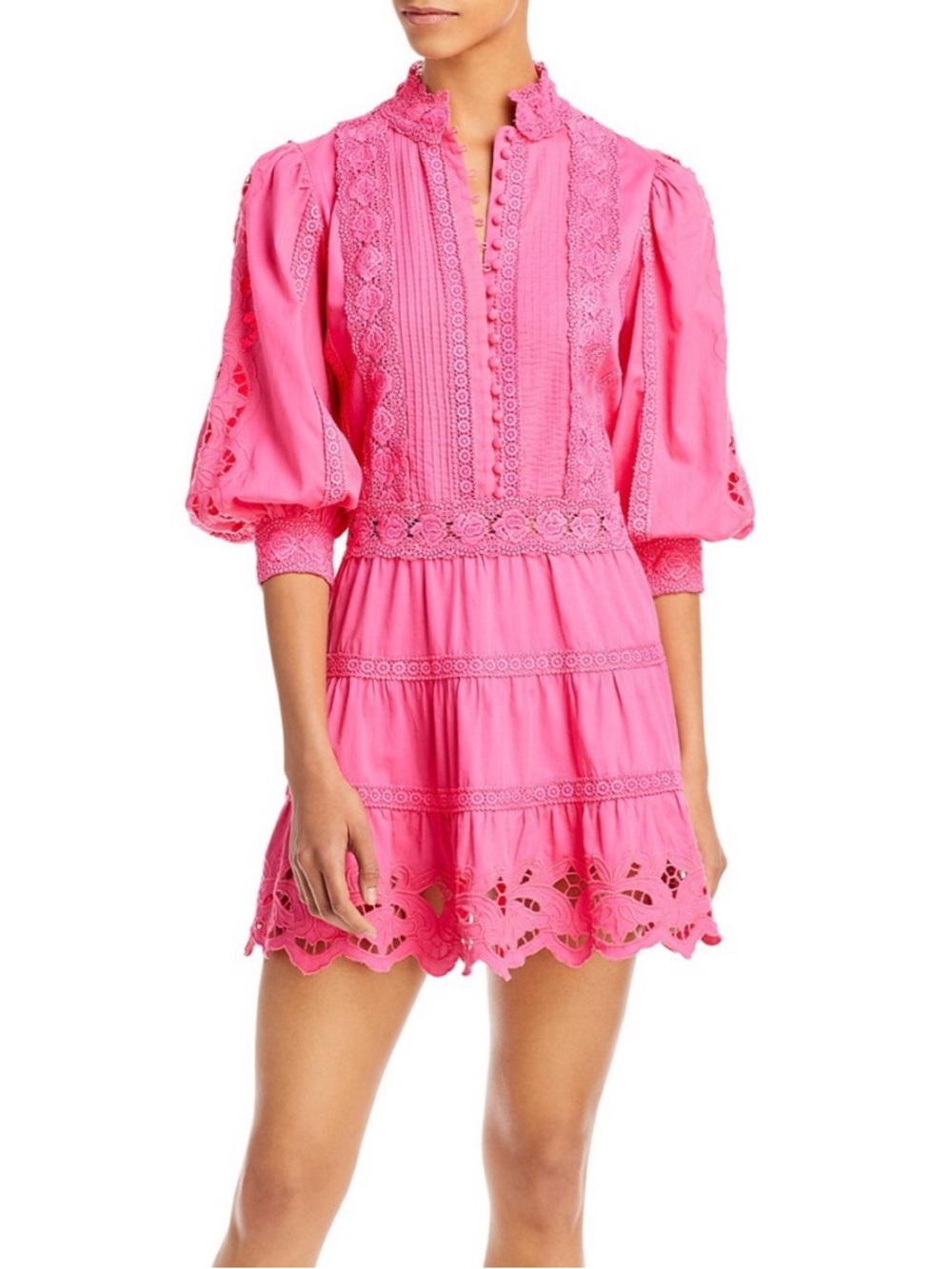 Alice + Olivia Pink Eyelet Lace Button Dress